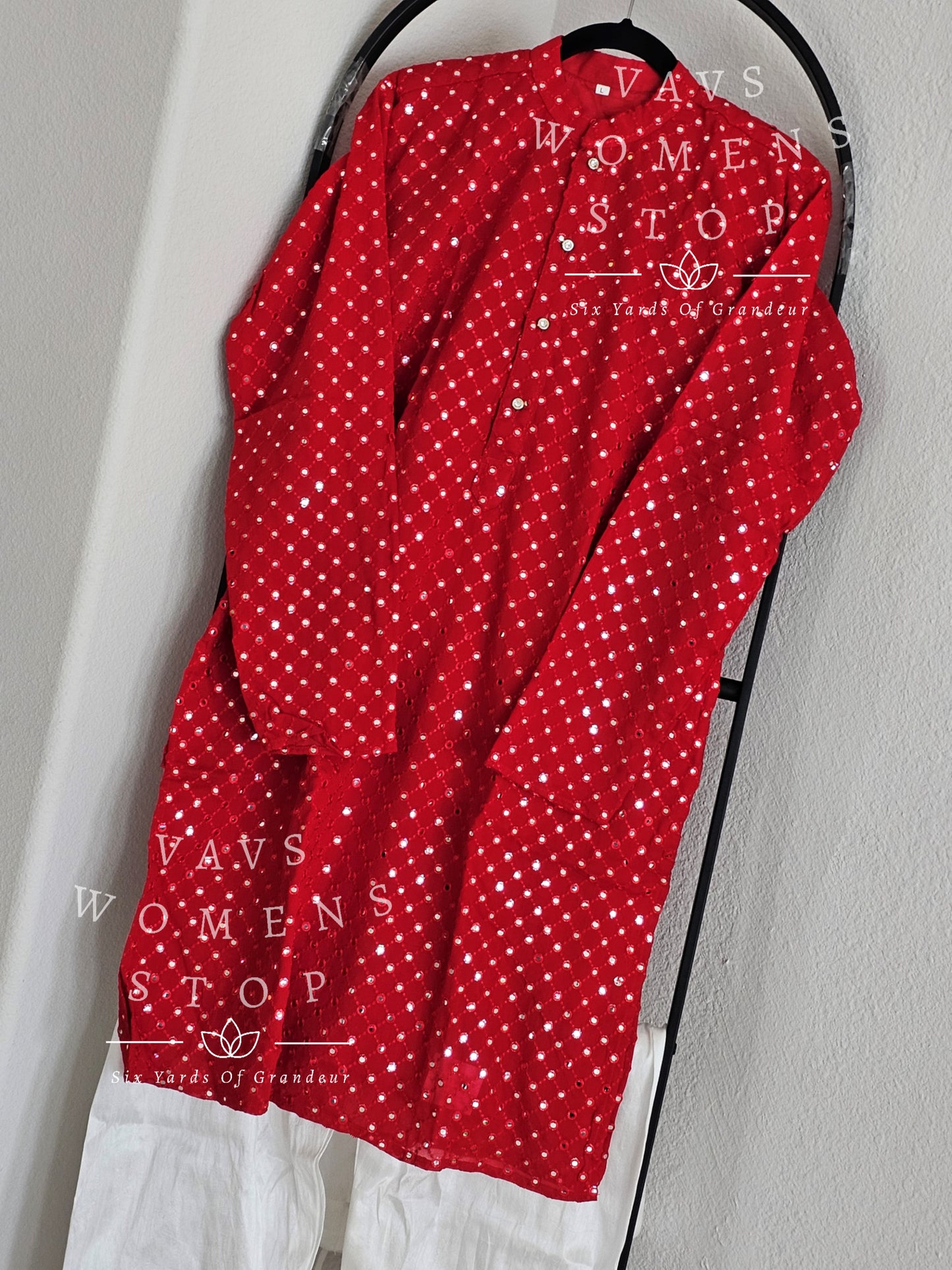 Men's Foil Mirror Georgette Kurta-Pajama Set