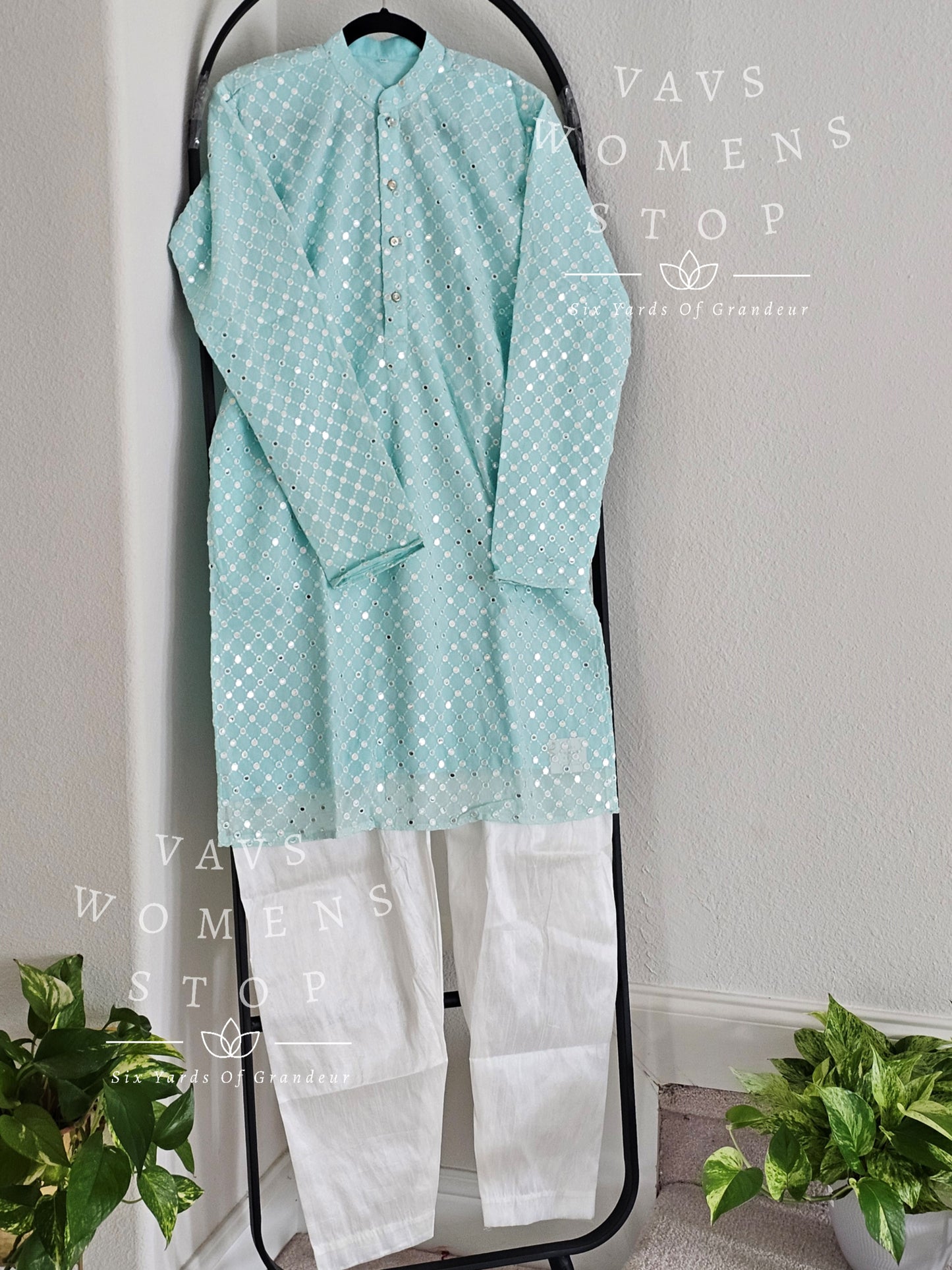 Men's Foil Mirror Georgette Kurta - Pajama Set