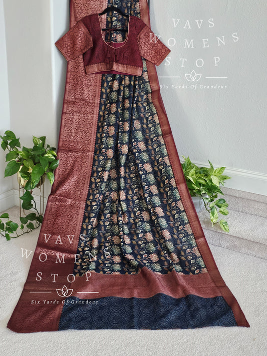Soft Maheswari Silk Cotton Kalamkari Prints Saree - Blouse