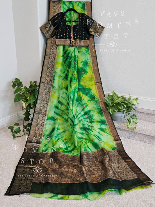 Shibori Designer Pure Kora Organza Saree - Blouse