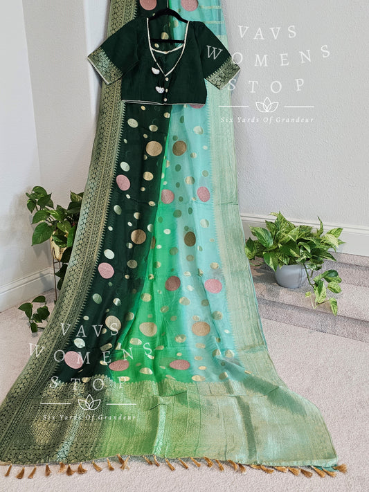 Shaded Pure Kora Organza Silk Saree - Blouse