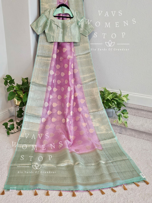 Pure Kora Organza Silk Designer Saree - Blouse