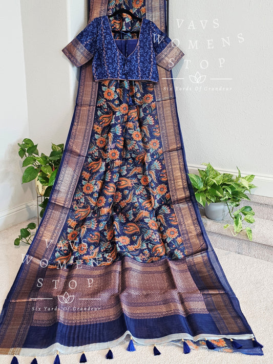 Pure Organza Designer Floral Prints Saree - Blouse