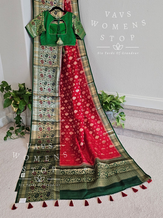 Pure Kora Organza Silk Designer Paithani Saree - Blouse