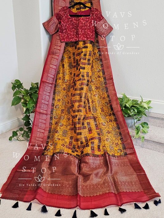 Pure Organza Designer Prints Saree - Blouse