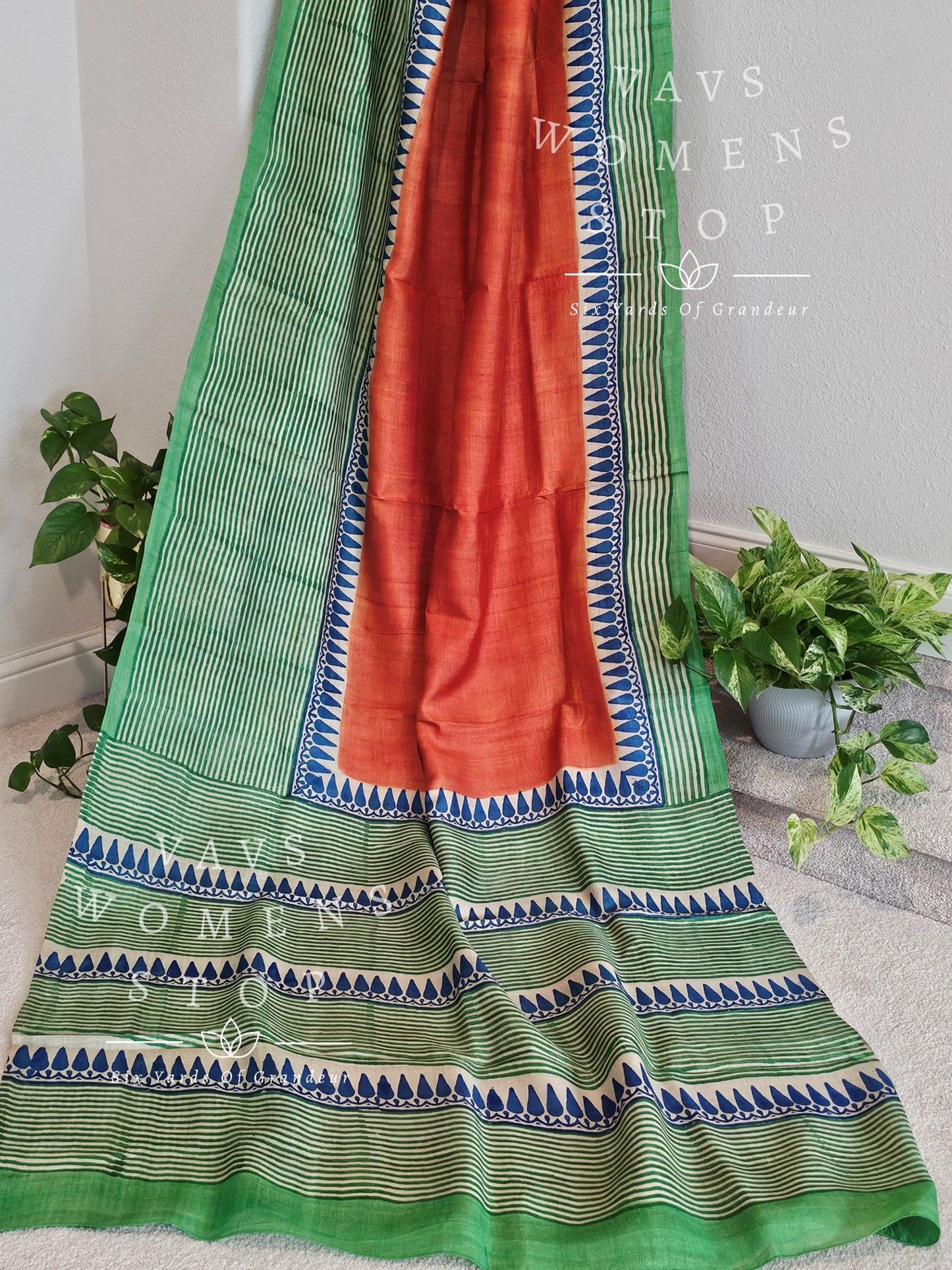 Pure Tussar Handblock Print Saree - Blouse