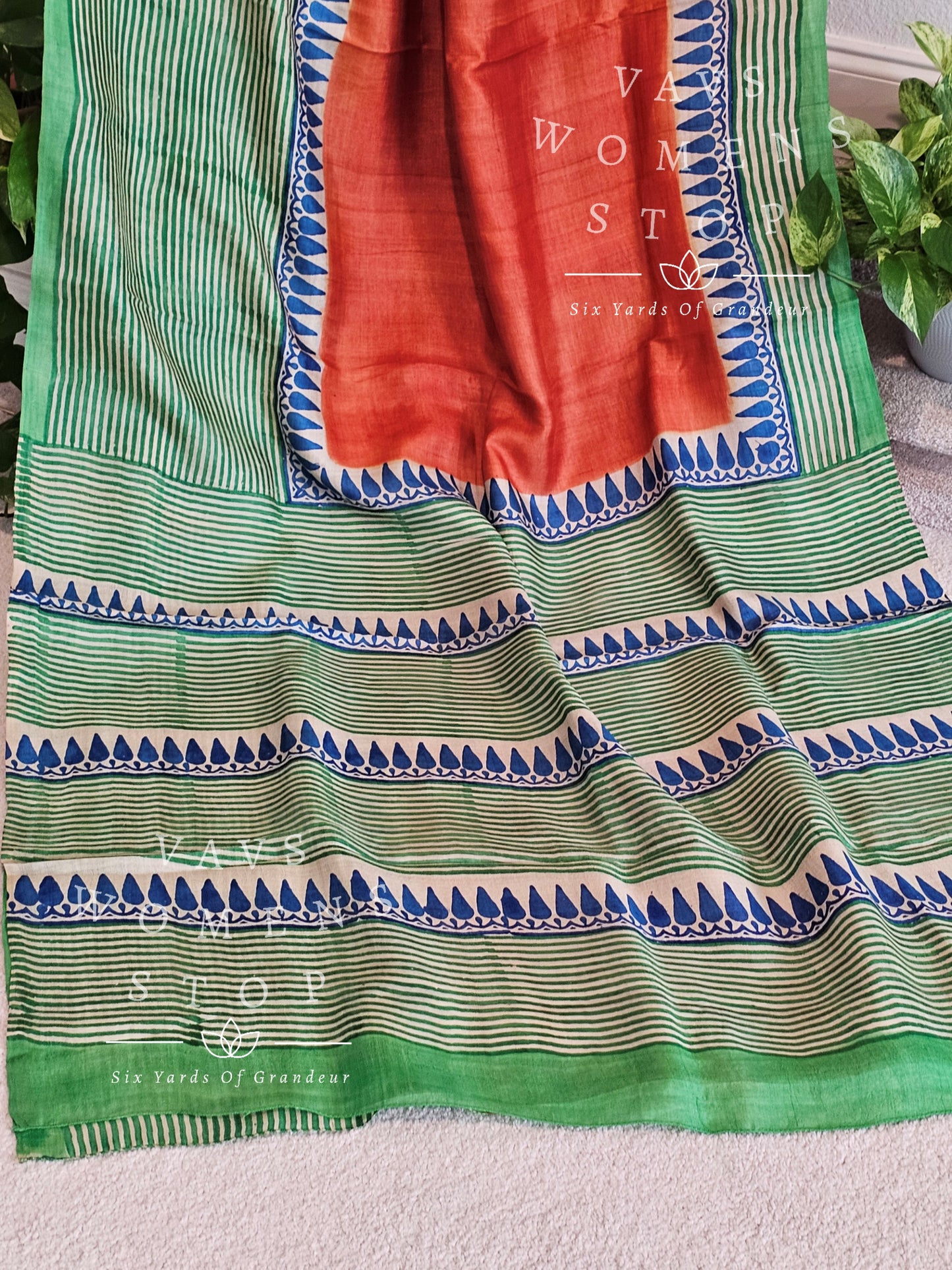 Pure Tussar Handblock Print Saree - Blouse