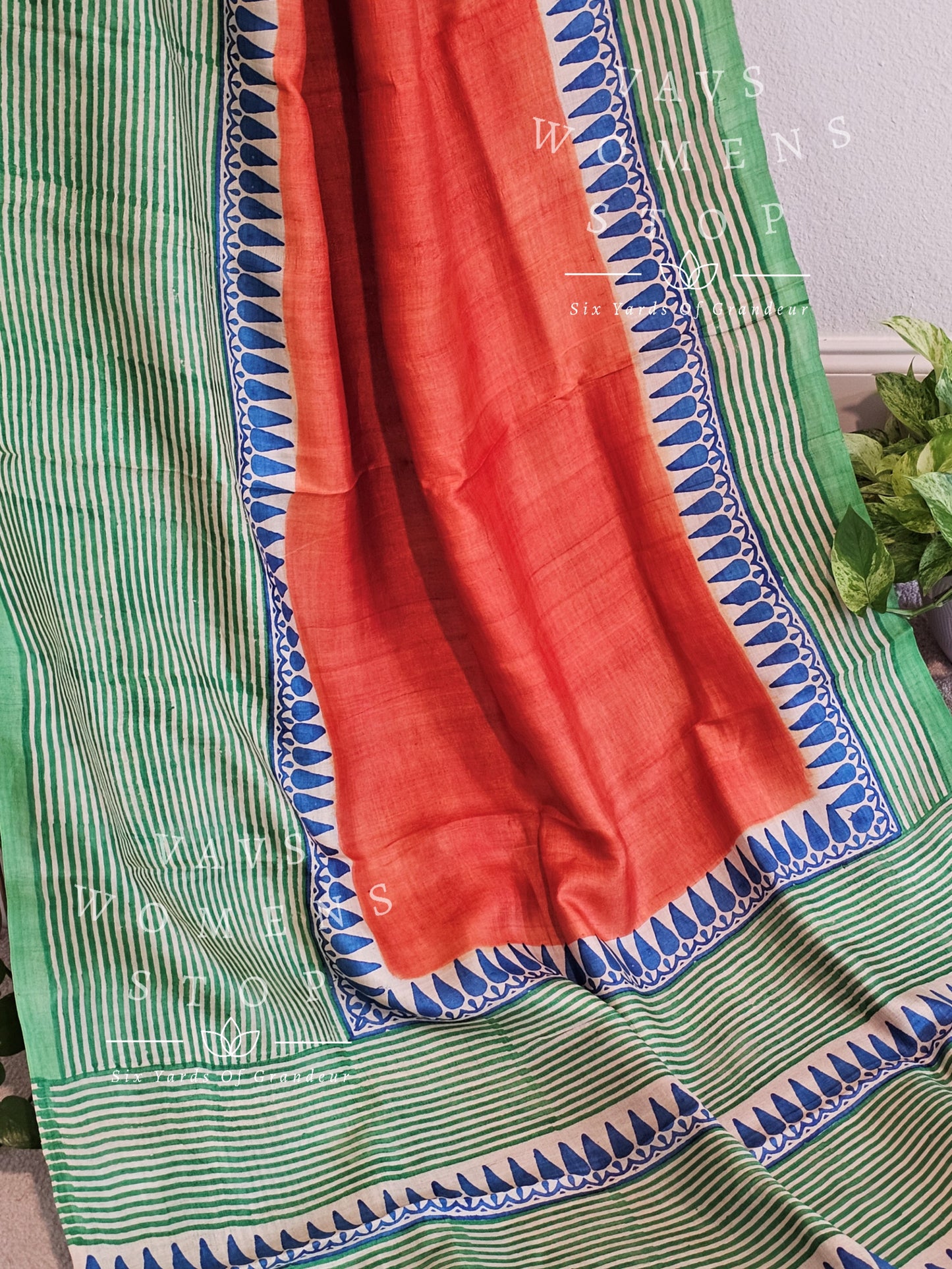 Pure Tussar Handblock Print Saree - Blouse