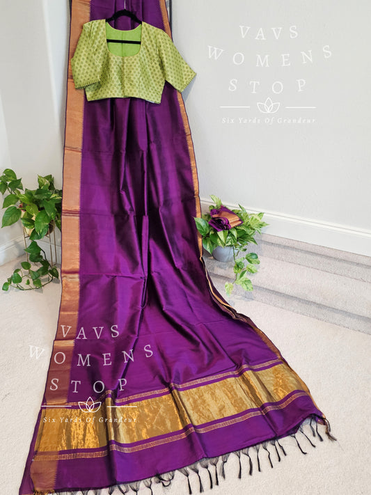 Pure Mulberry Silk Mangalagiri Pattu Lightweight Saree - Benarasi Blouse