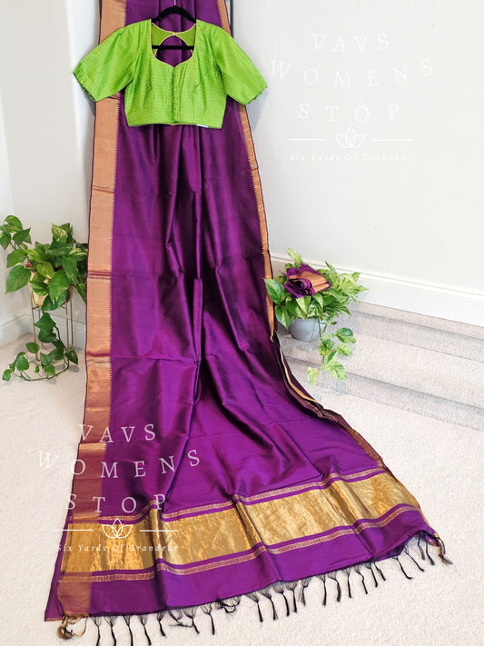 Pure Mulberry Silk Mangalagiri Pattu Lightweight Saree - Benarasi Blouse