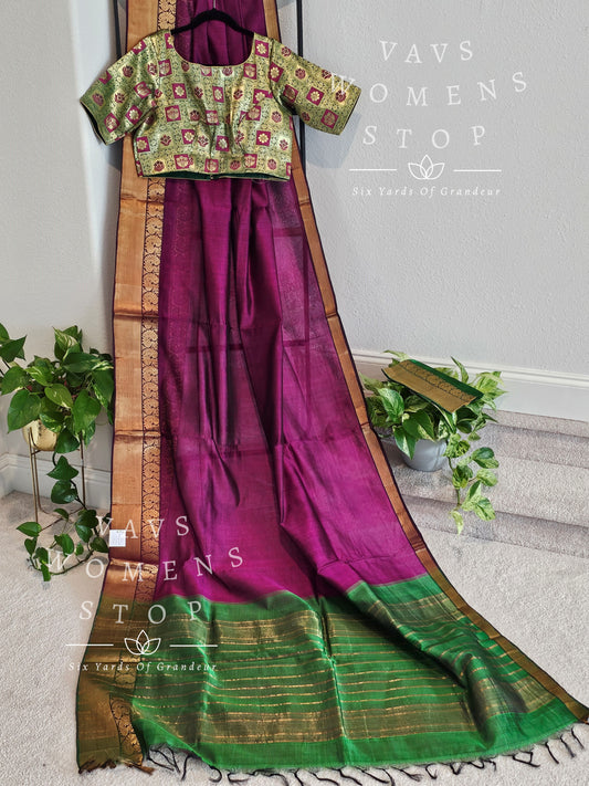 Mangalagiri Pattu Silk Cotton Saree - Pure Benarasi Blouse