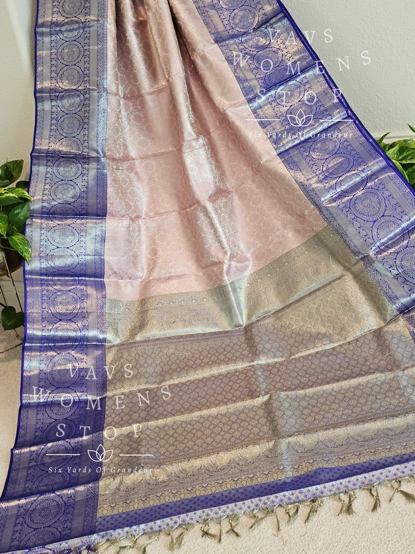 Pure Kanchi Pattu Tissue Brocade Silk Saree - Maggam Blouse