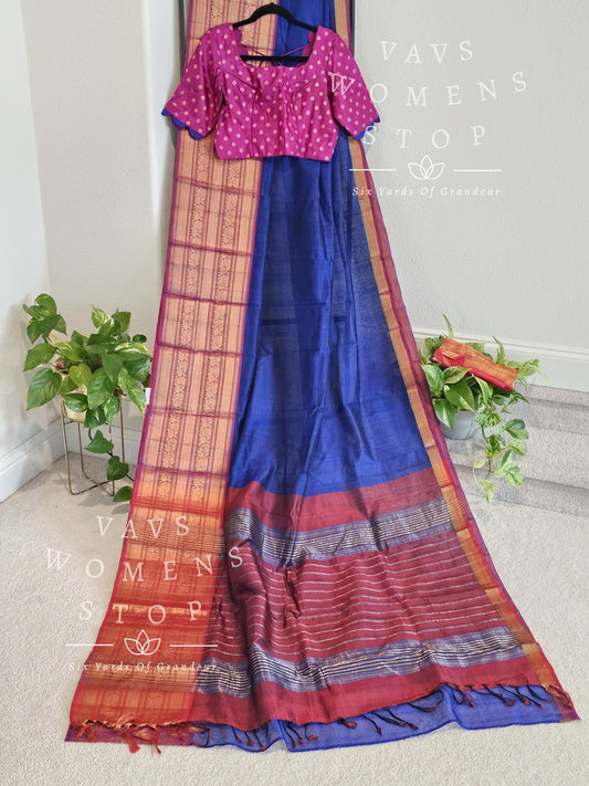 Mangalagiri Pattu Kanchi Border Saree - Pure Benarasi Blouse