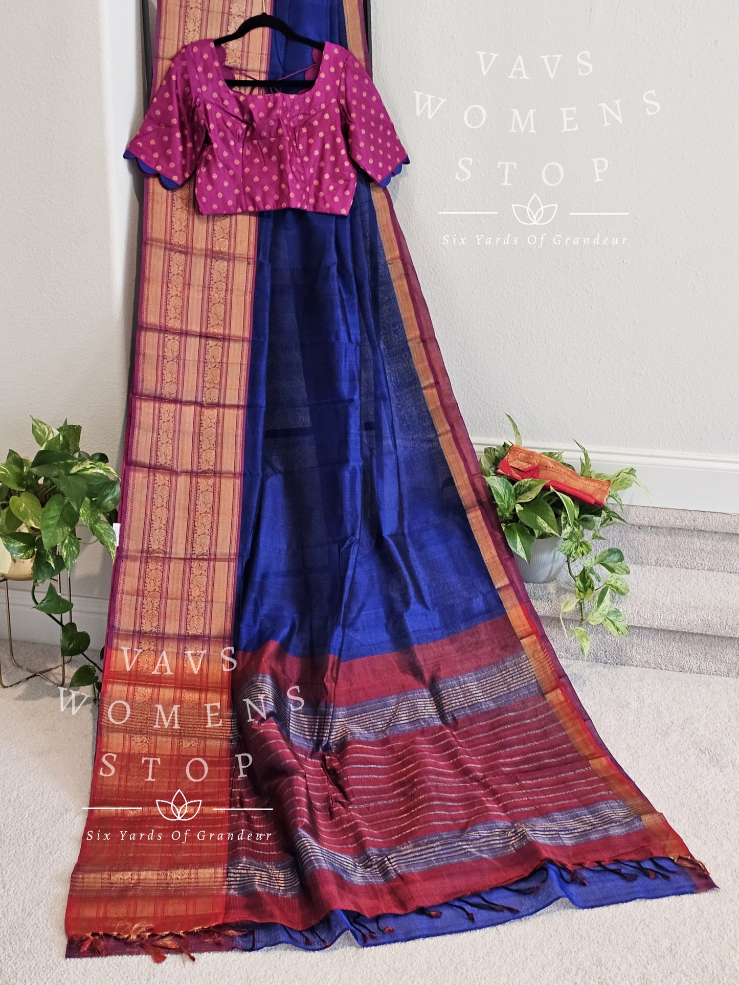 Mangalagiri Pattu Kanchi Border Saree - Pure Benarasi Blouse