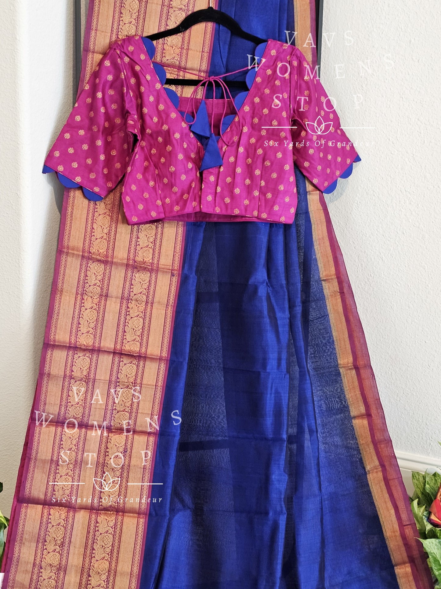 Mangalagiri Pattu Kanchi Border Saree - Pure Benarasi Blouse