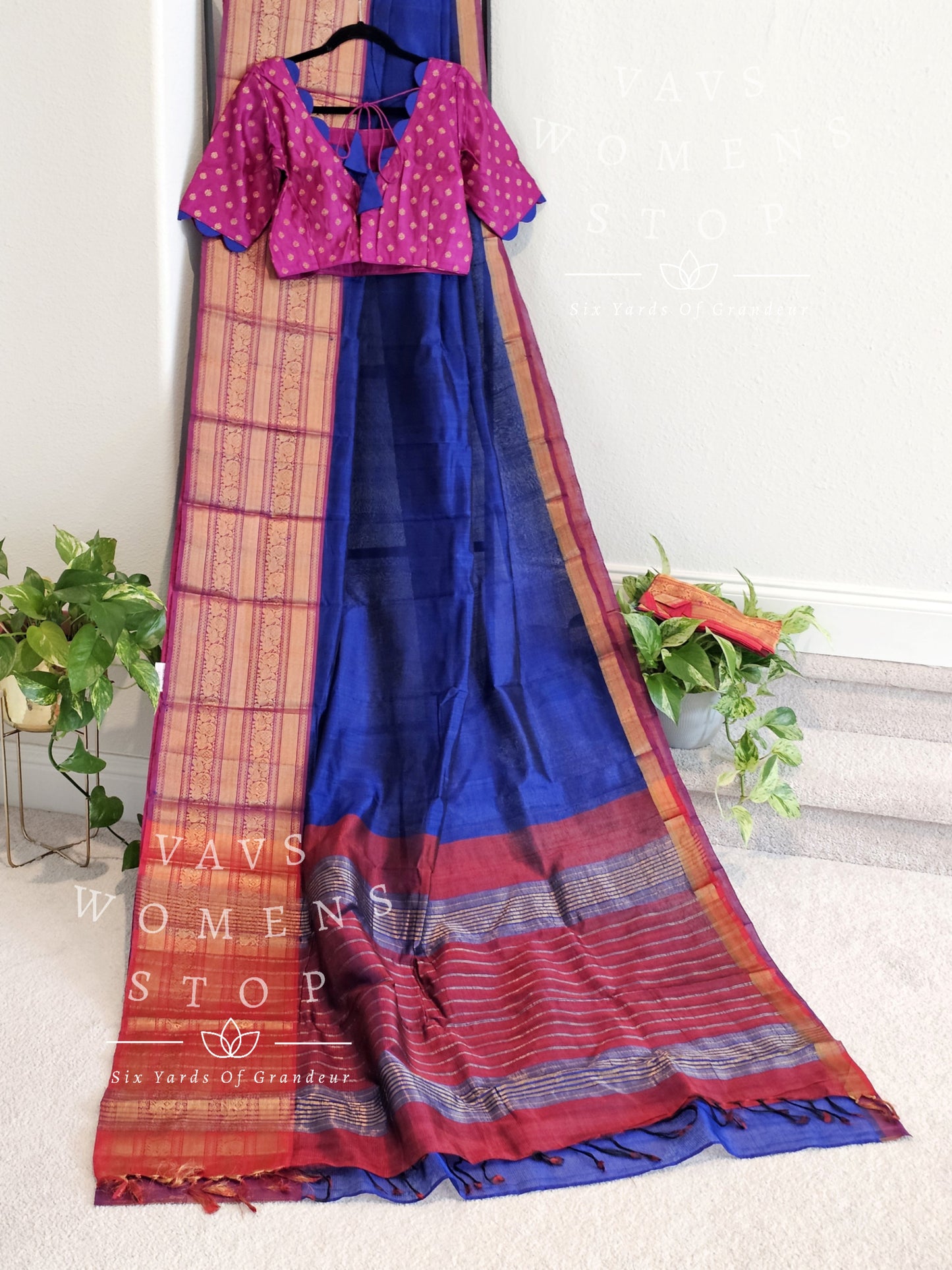 Mangalagiri Pattu Kanchi Border Saree - Pure Benarasi Blouse