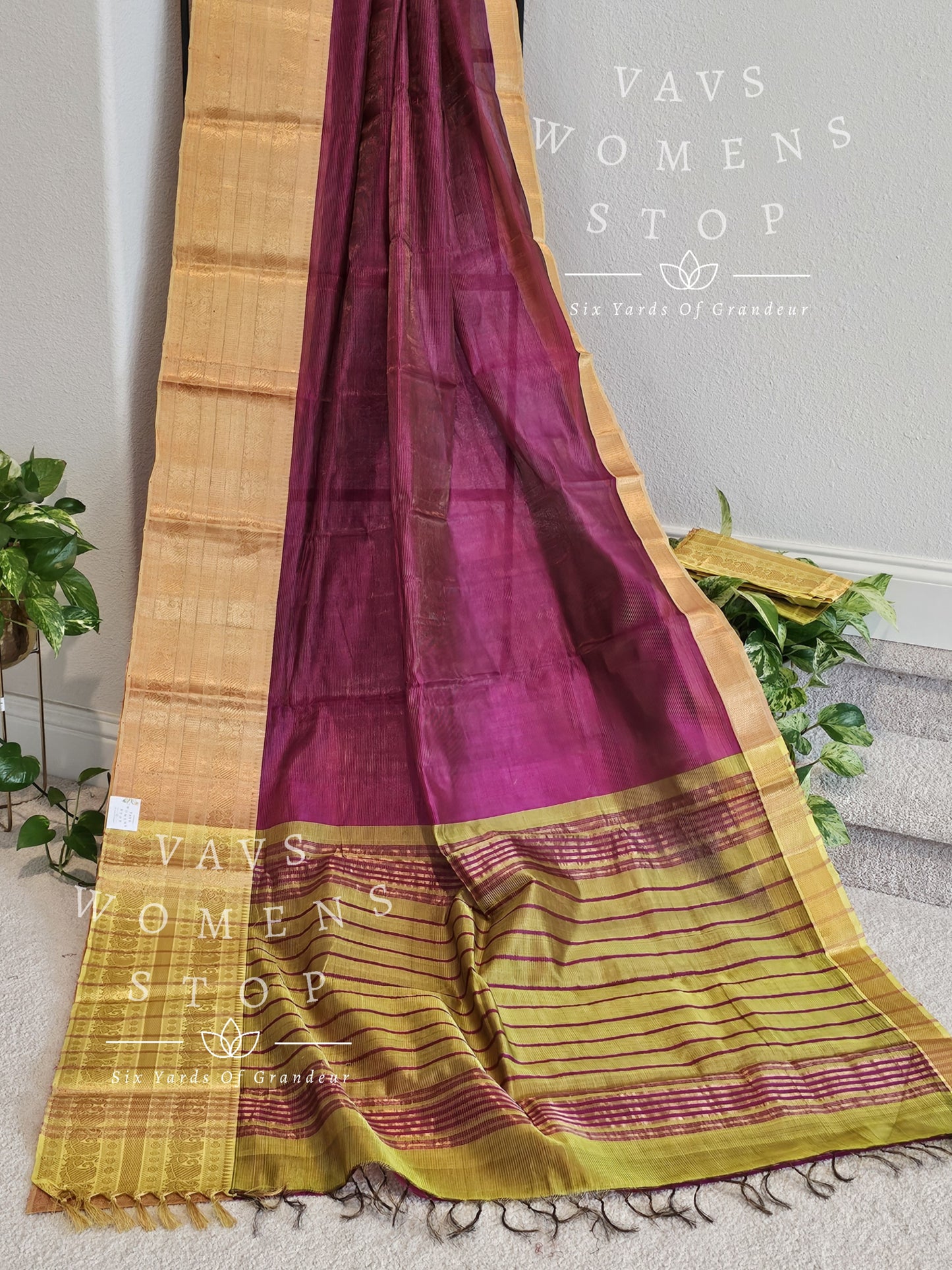 Tissue Mangalagiri Pattu Saree - Chinon Blouse