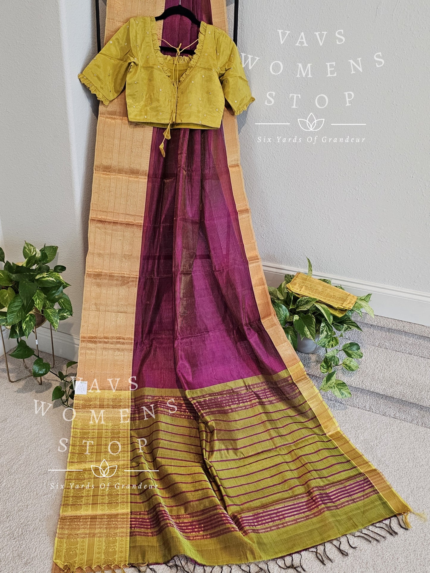 Tissue Mangalagiri Pattu Saree - Chinon Blouse