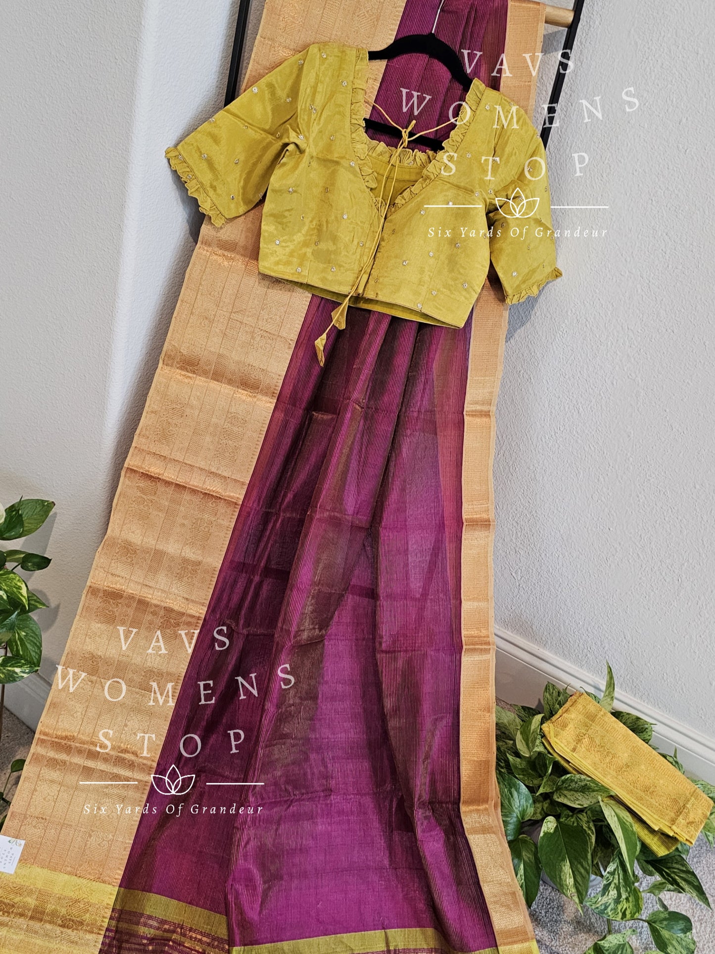 Tissue Mangalagiri Pattu Saree - Chinon Blouse