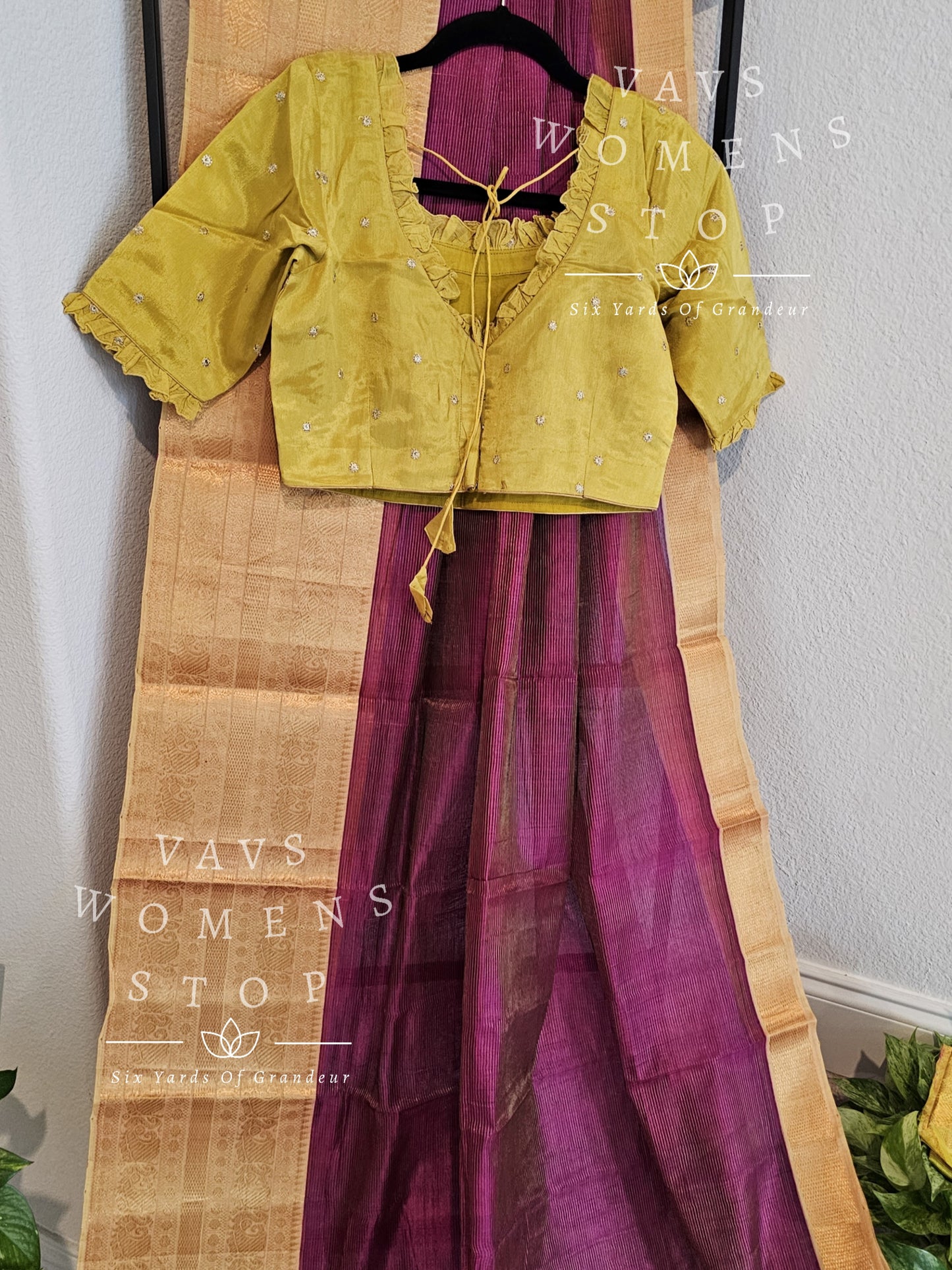 Tissue Mangalagiri Pattu Saree - Chinon Blouse