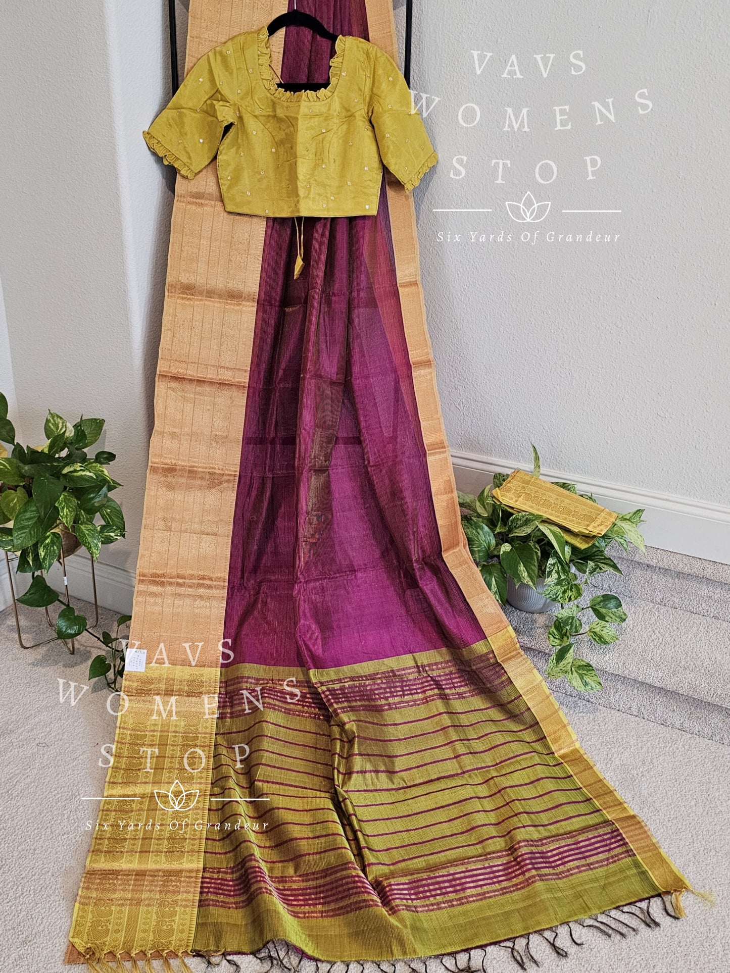 Tissue Mangalagiri Pattu Saree - Chinon Blouse