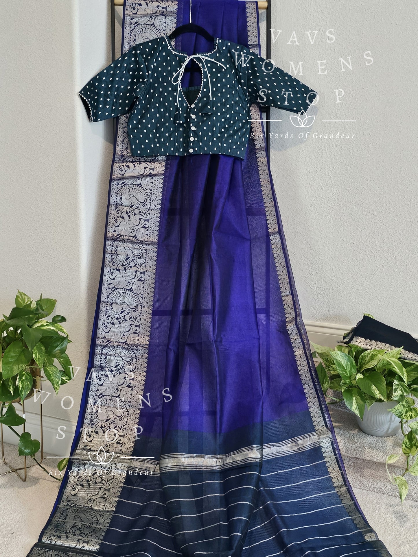 Mangalagiri Pattu Kanchi Border Saree - Rawsilk Blouse