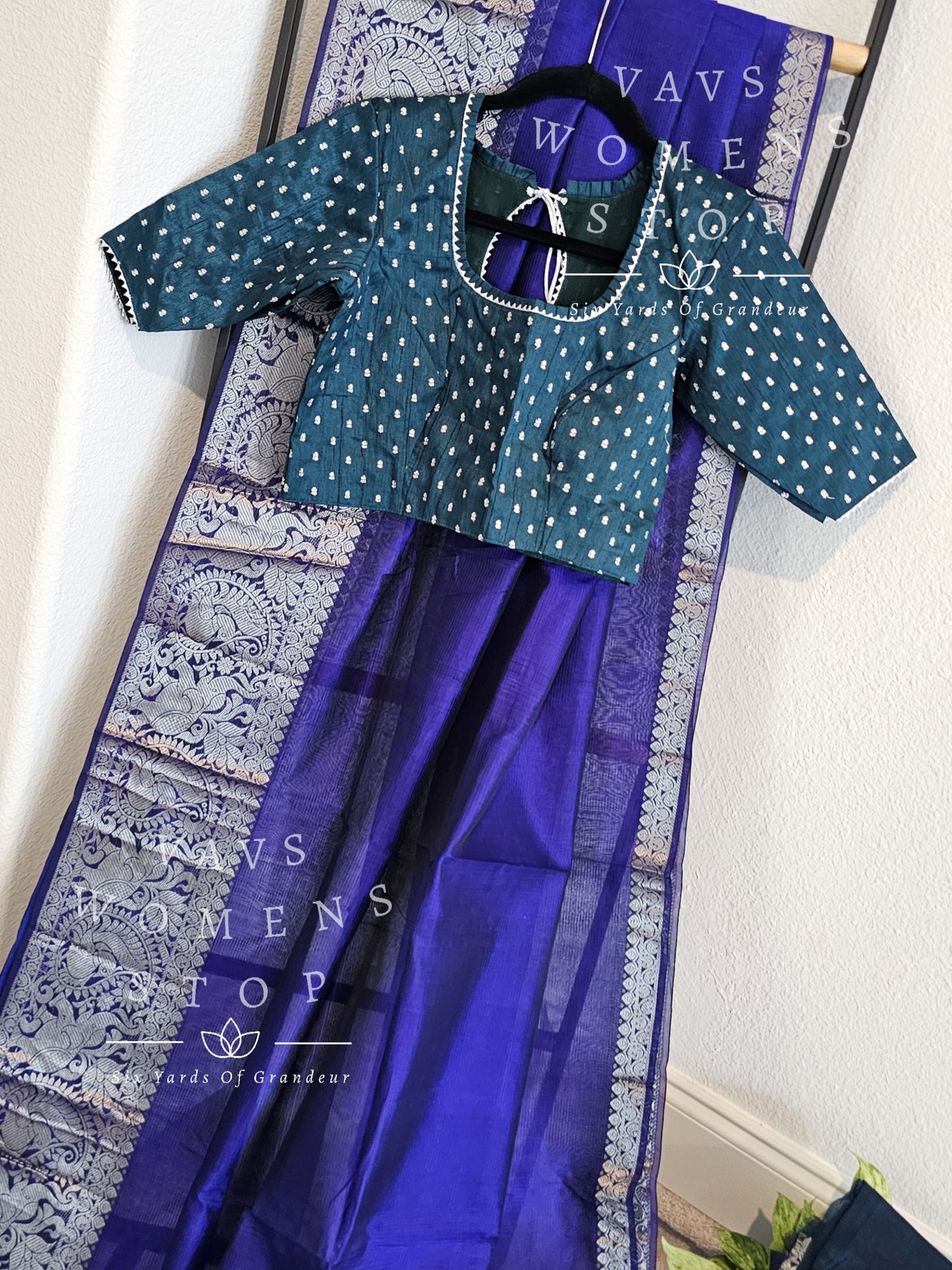 Mangalagiri Pattu Kanchi Border Saree - Rawsilk Blouse