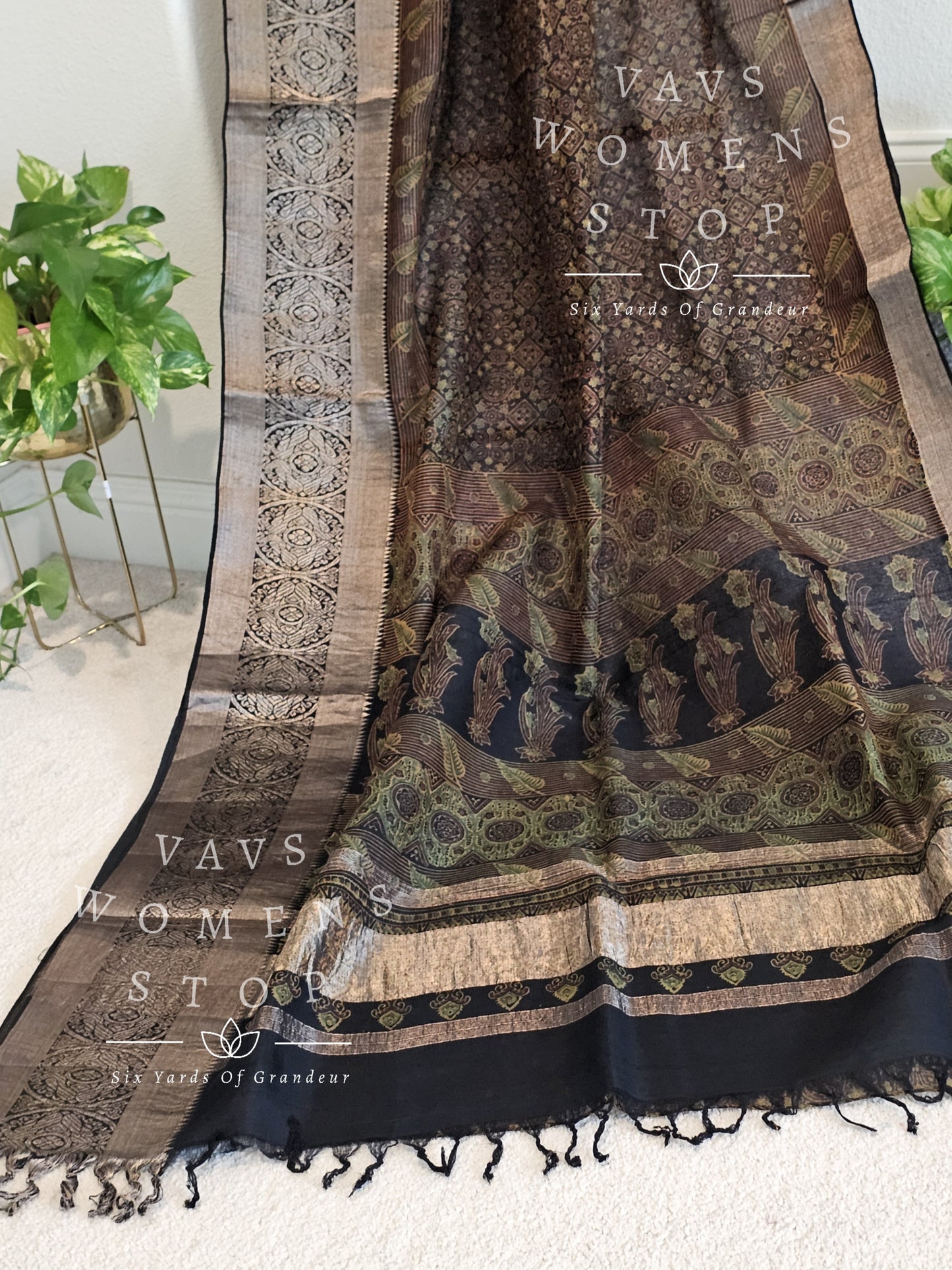 Mangalagiri Pattu Ajrakh Print Silk Cotton Saree - Blouse