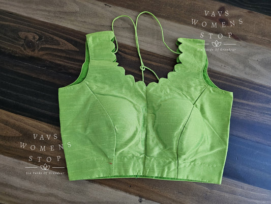 Parrot Green Semi Rawsilk Sleeveless Blouse