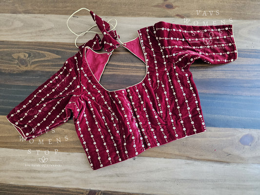 Velvet Sequins Embroidered Designer Blouse