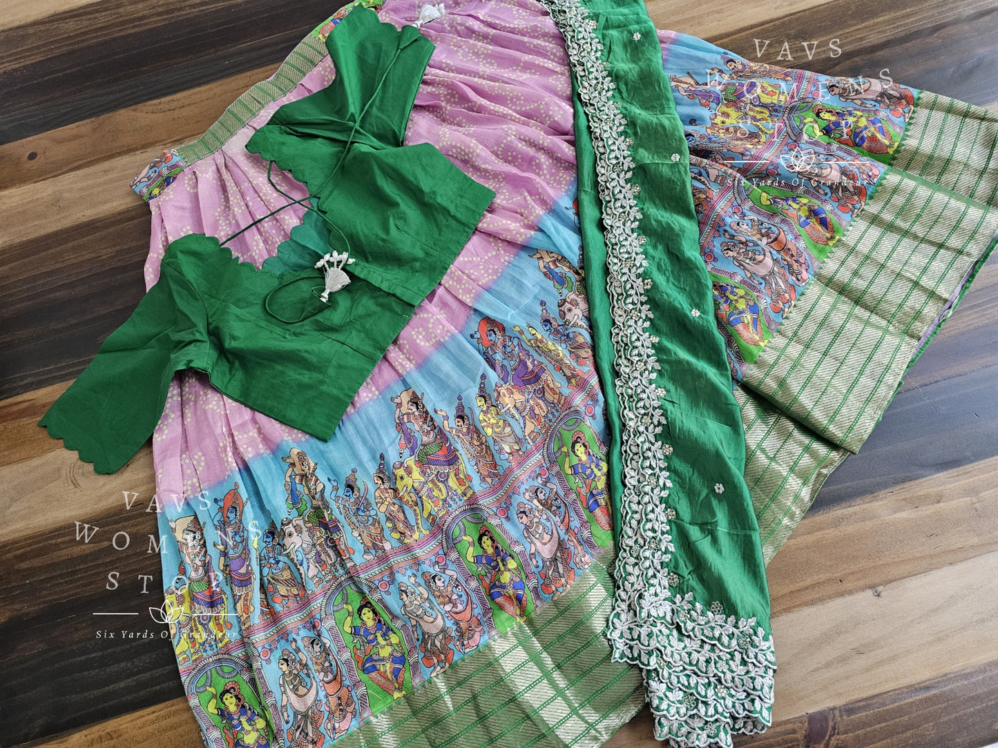 Mangalagiri Pattu Silk Cotton Digital Print Half Saree Set