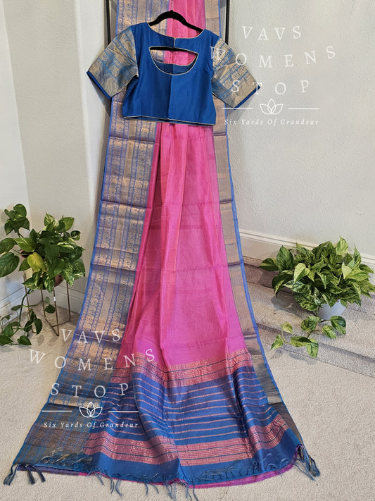 Tissue Mangalagiri Pattu Kanchi Border Saree - Blouse