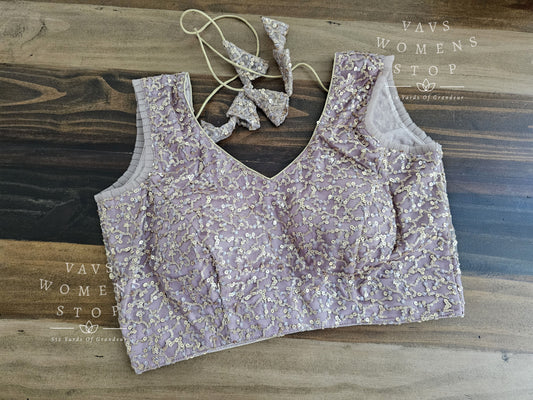 Rose Mauve Sleeveless Sequins Blouse