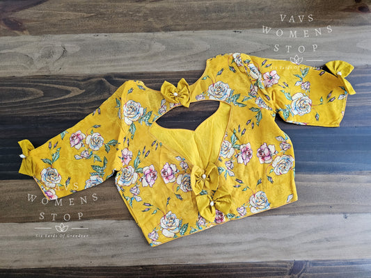 Floral Georgette Yellow Blouse