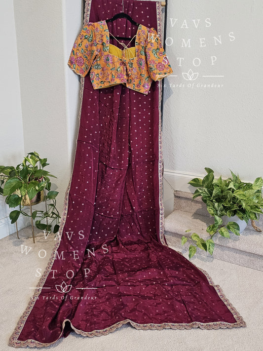 Unique VAVS Customized Crepe Silk Saree - Kalamkari Blouse