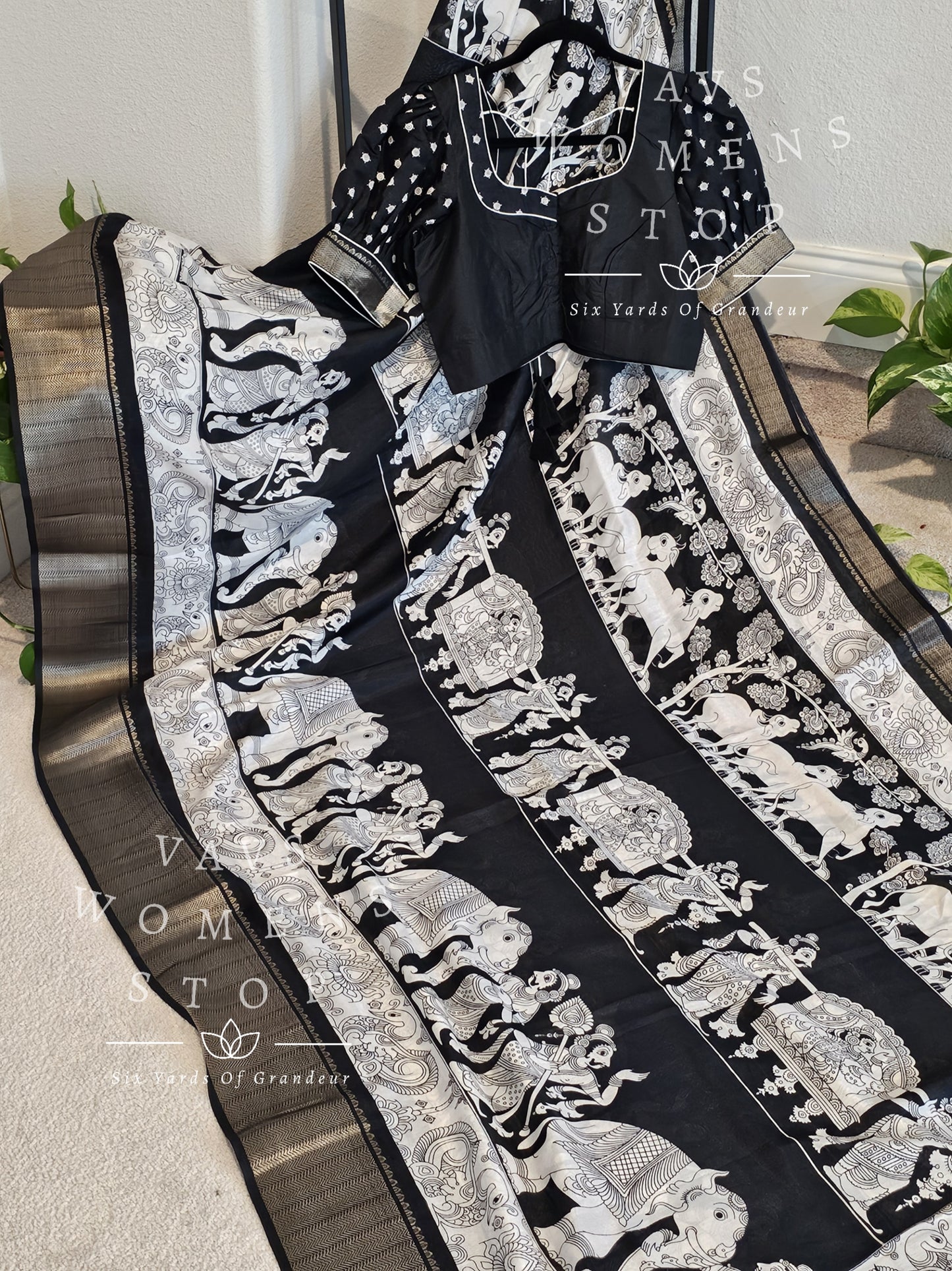 Kalamkari Prints Semi Dola Silk Saree - Blouse