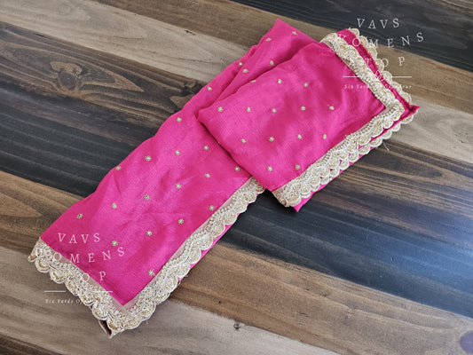 Pink Chinon Chiffon Duppata with Designer Lace Attached