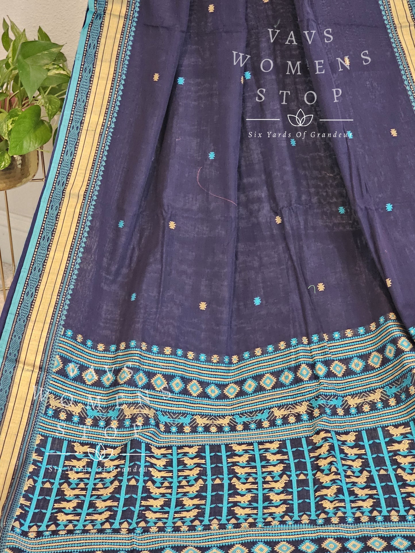 Organic Navy Blue Khadi Cotton Saree