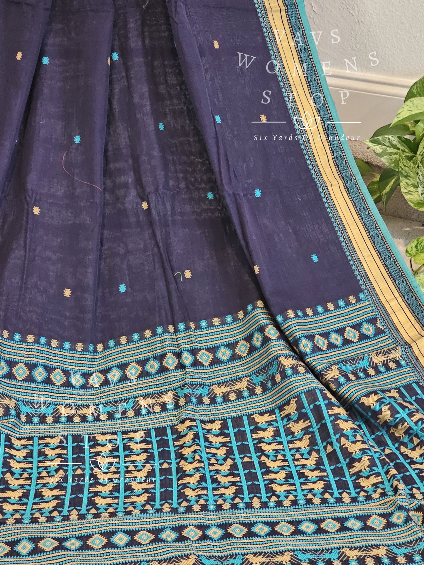 Organic Navy Blue Khadi Cotton Saree