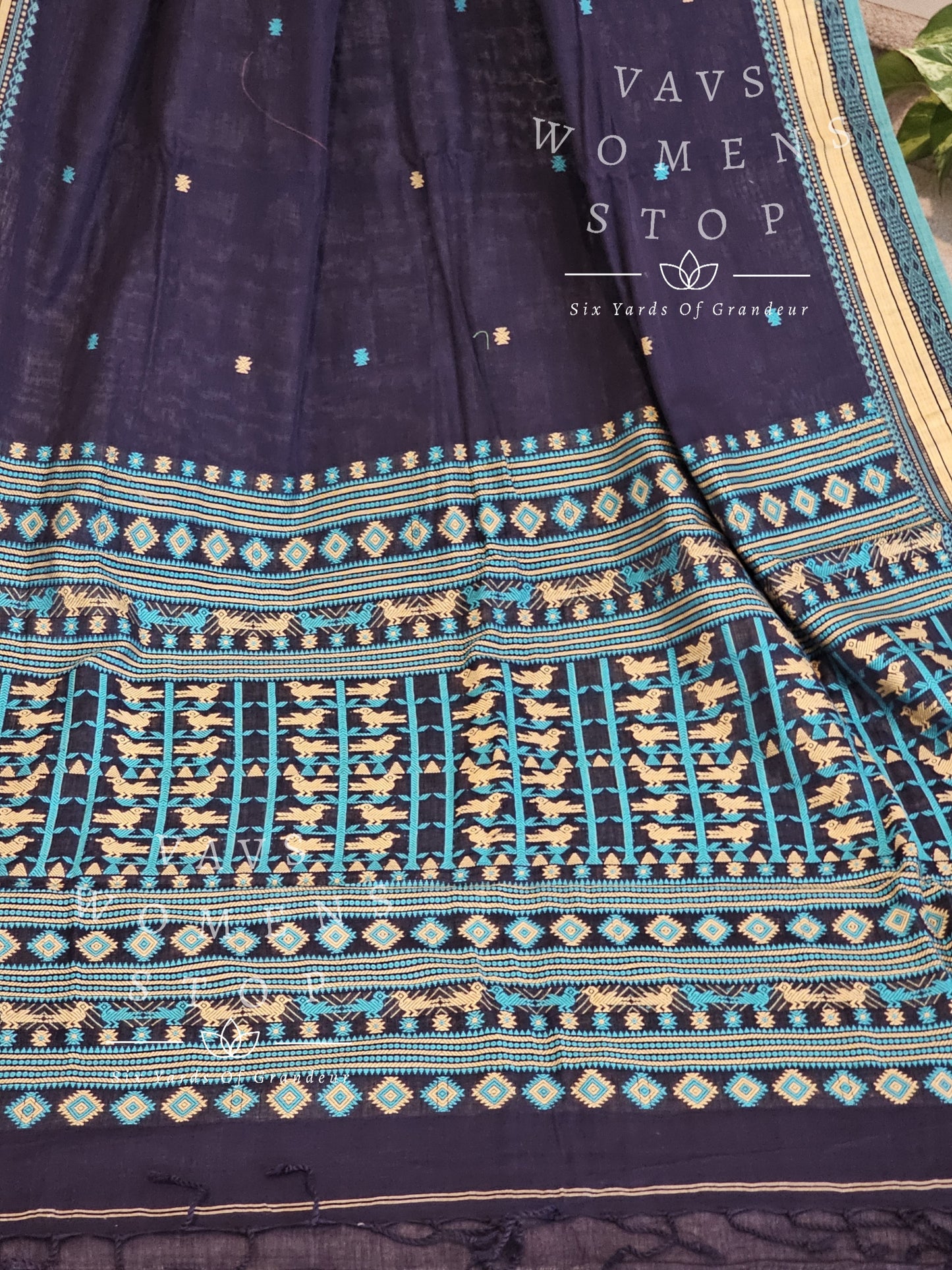 Organic Navy Blue Khadi Cotton Saree