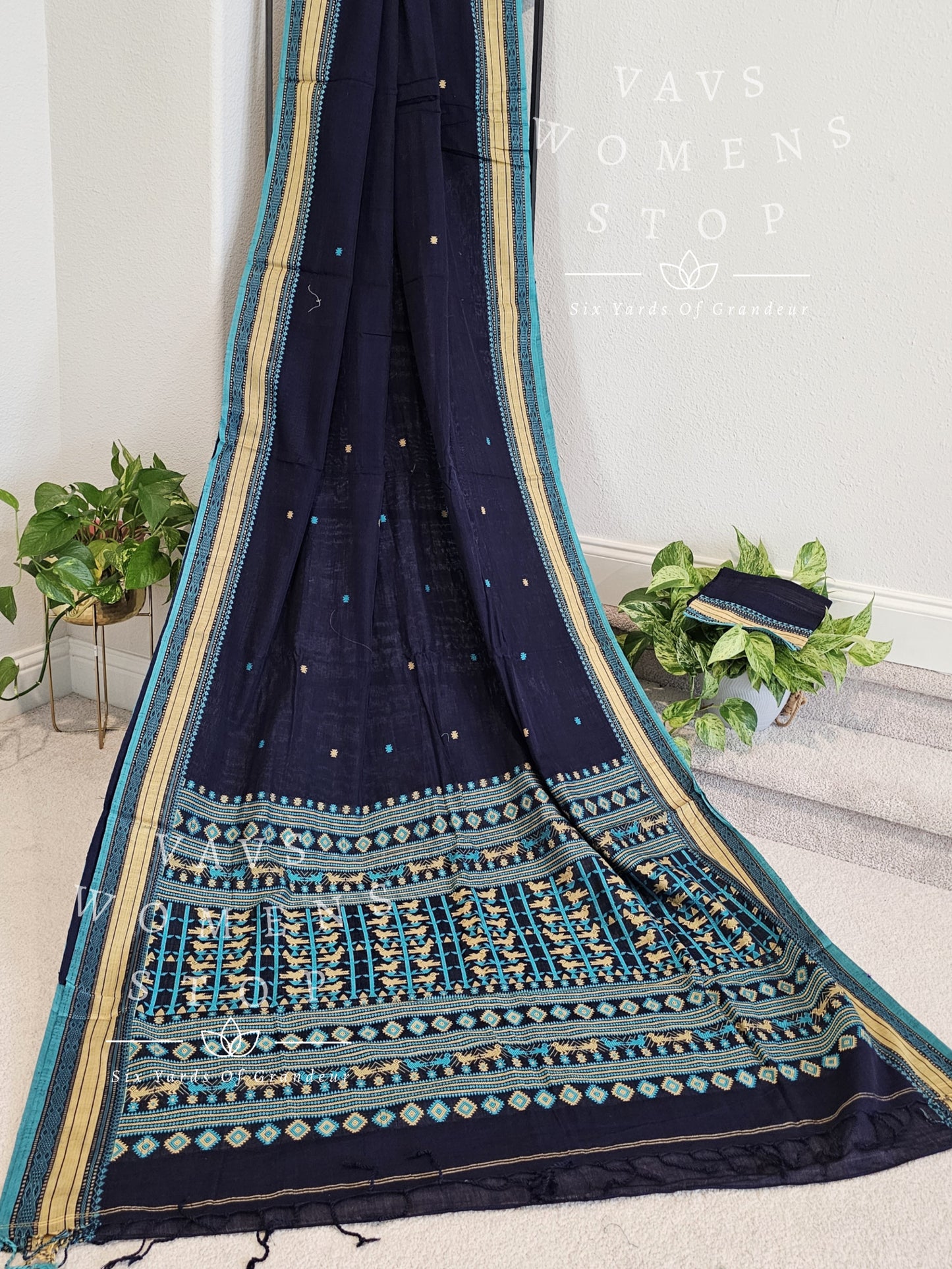 Organic Navy Blue Khadi Cotton Saree