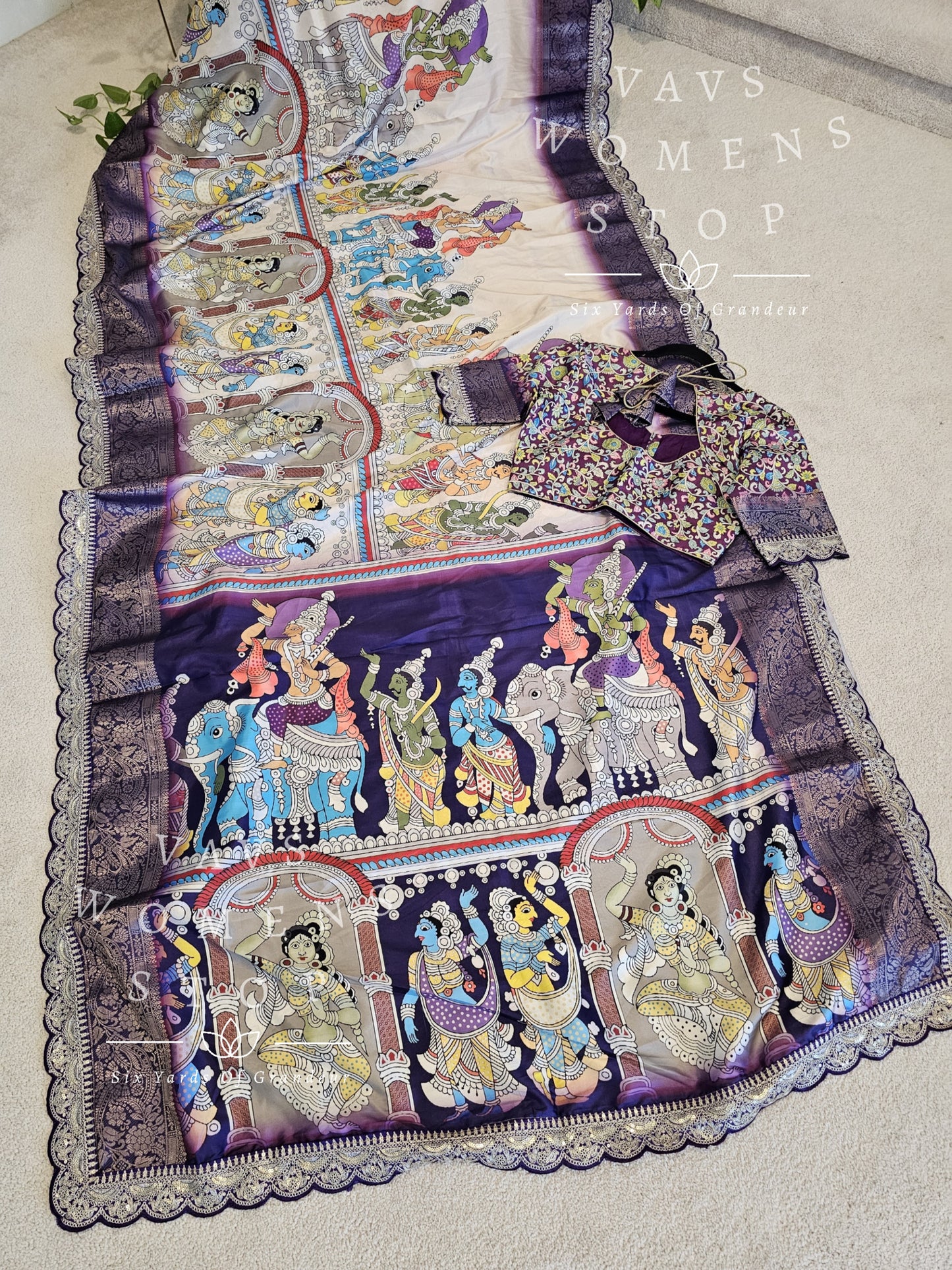 Semi Benarasi Kalamkari Print Silk Saree - Blouse