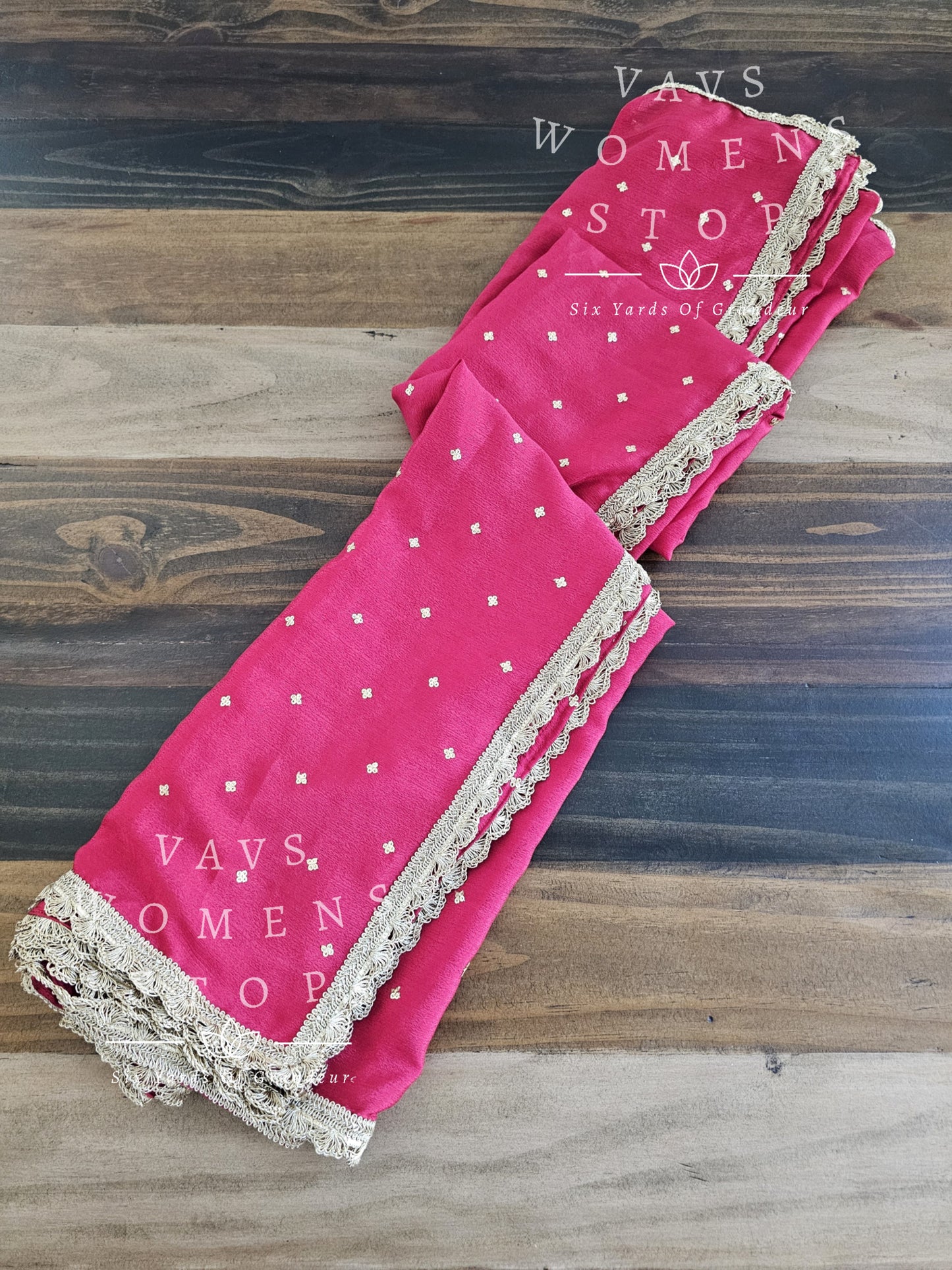 Pink Chinon Chiffon Duppata with Designer Lace Attached