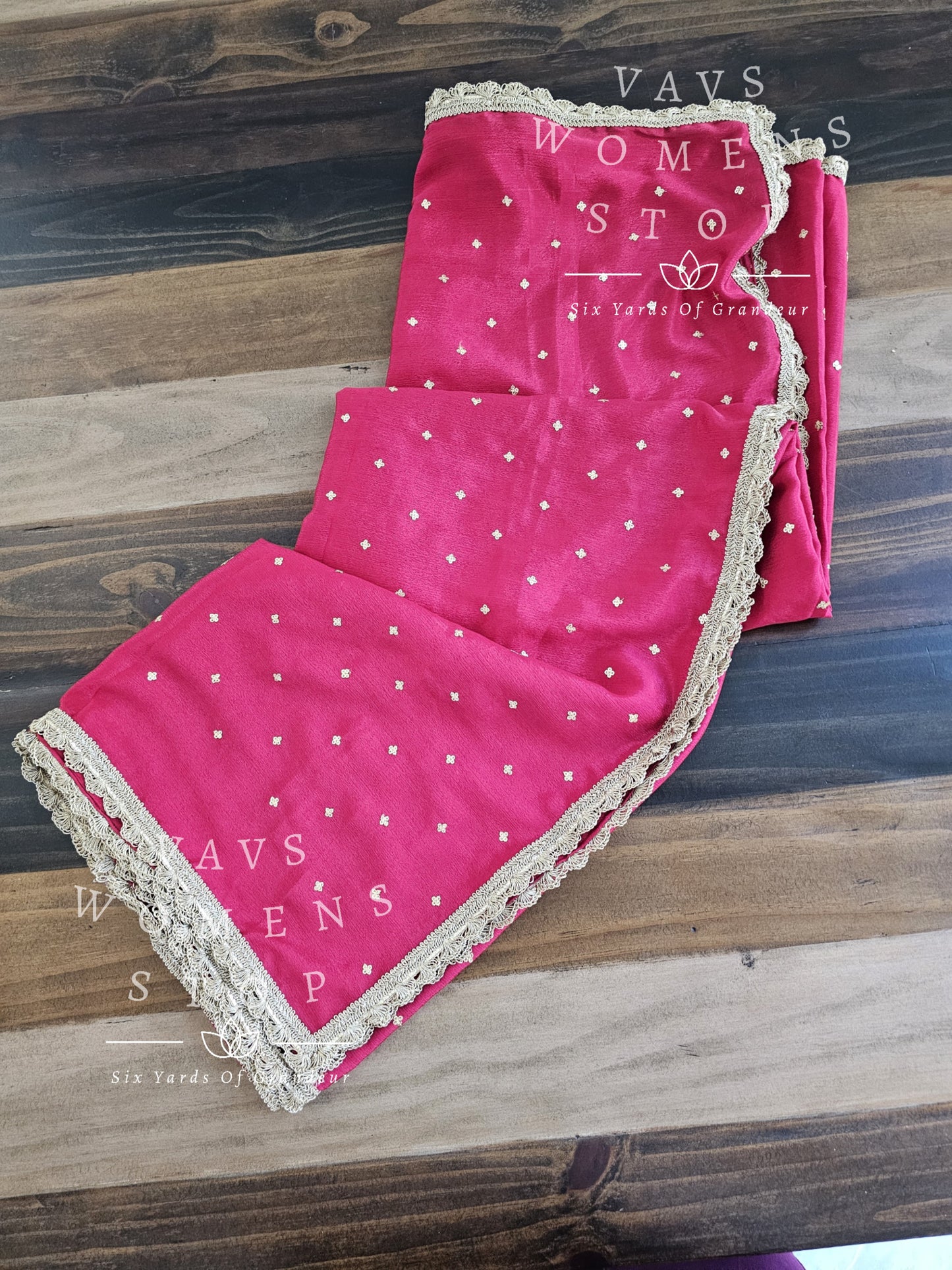 Pink Chinon Chiffon Duppata with Designer Lace Attached