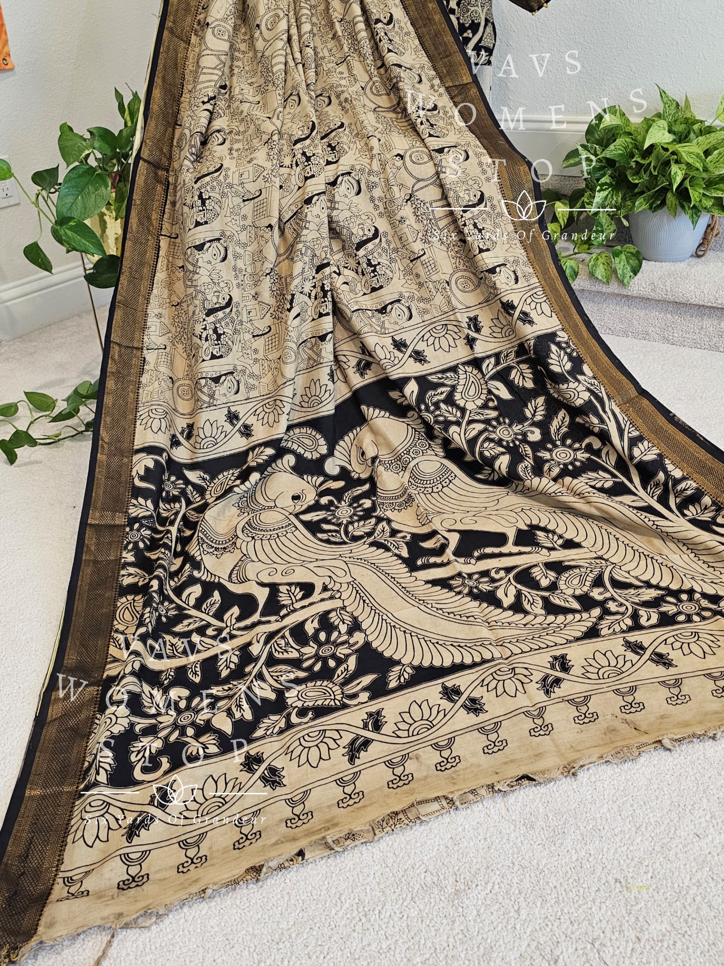 Nizam Border Kalamkari Print Silk Saree - Blouse