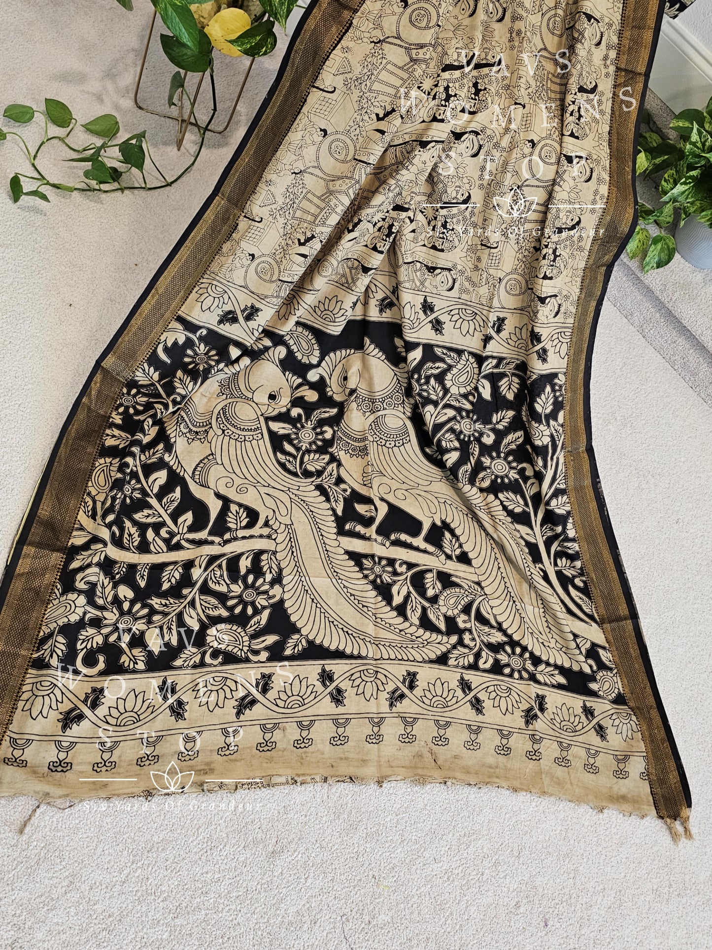 Nizam Border Kalamkari Print Silk Saree - Blouse