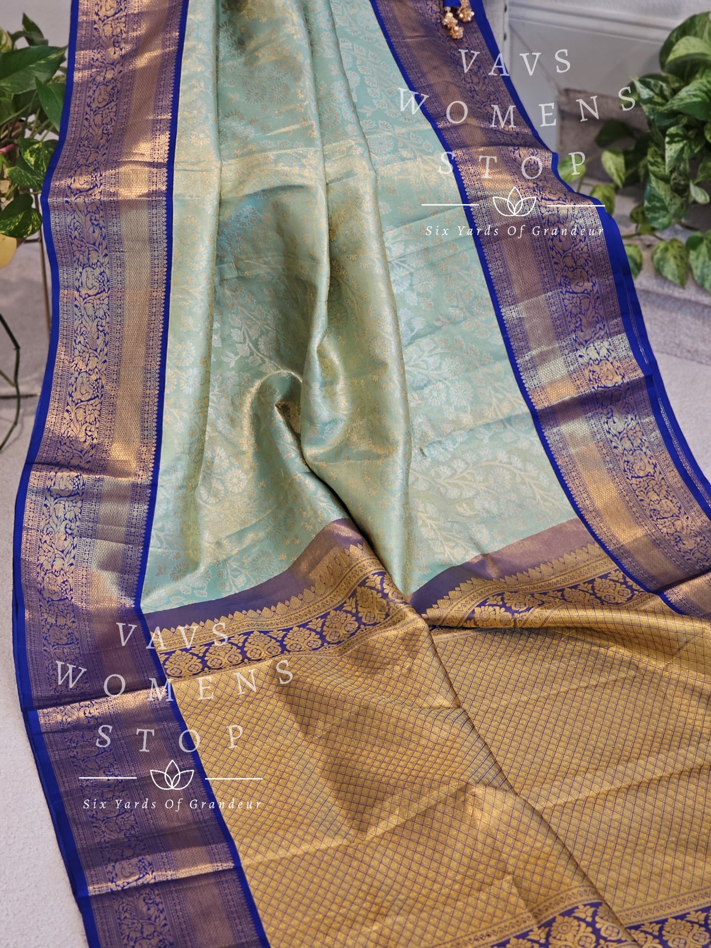 Pure Kanchi Pattu Tissue Brocade Silk Saree - Maggam Blouse