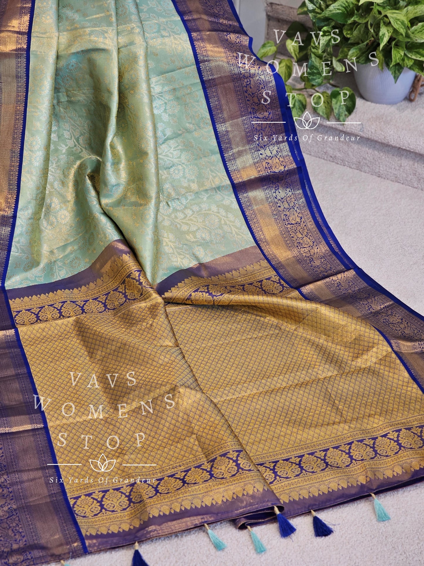 Pure Kanchi Pattu Tissue Brocade Silk Saree - Maggam Blouse