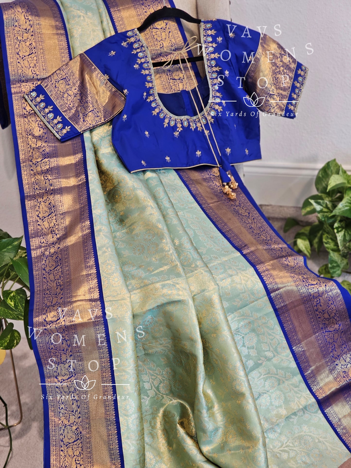 Pure Kanchi Pattu Tissue Brocade Silk Saree - Maggam Blouse