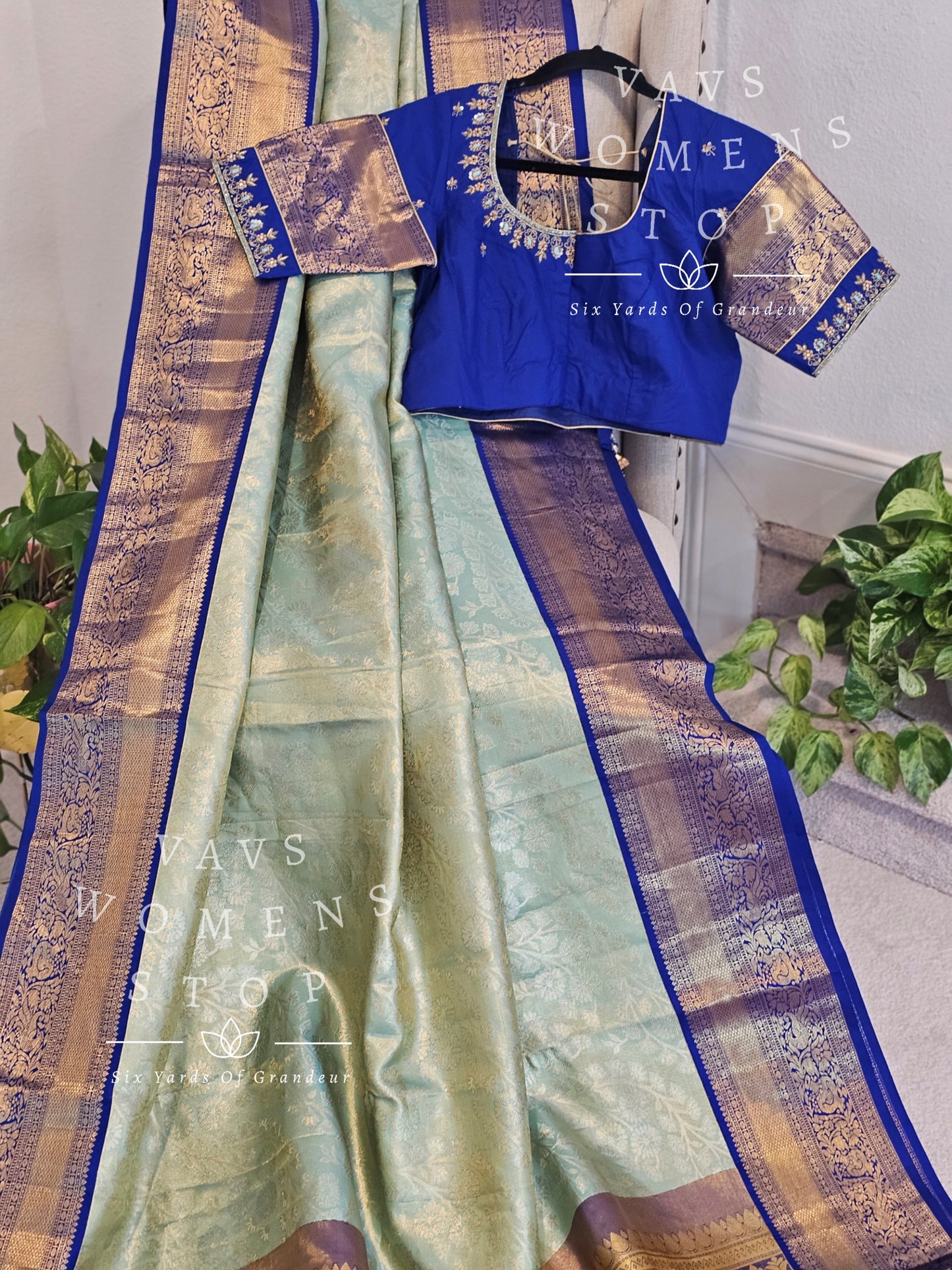 Pure Kanchi Pattu Tissue Brocade Silk Saree - Maggam Blouse